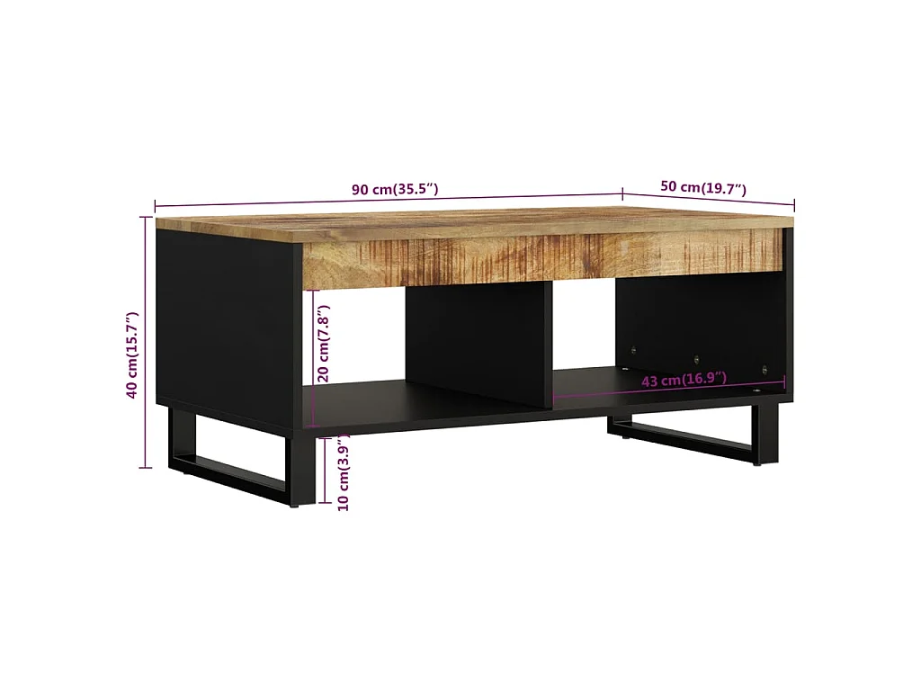 Table basse 90x50x40 cm bois de manguier massif