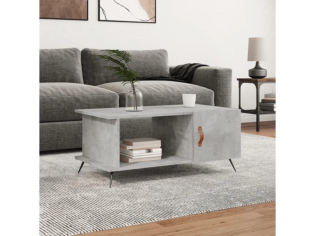 Table basse gris béton 90x50x40 cm bois d'ingénierie