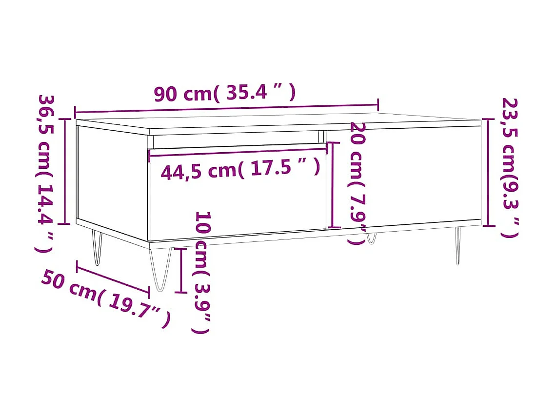 Salontafel 90x50x36,5 cm bewerkt hout sonoma eikenkleurig
