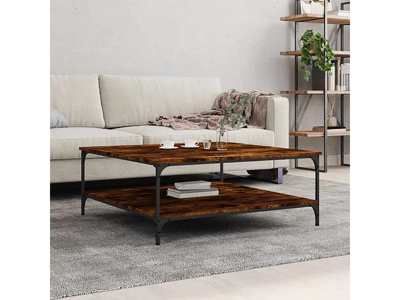 Table basse chêne fumé 100x100x40 cm bois d'ingénierie