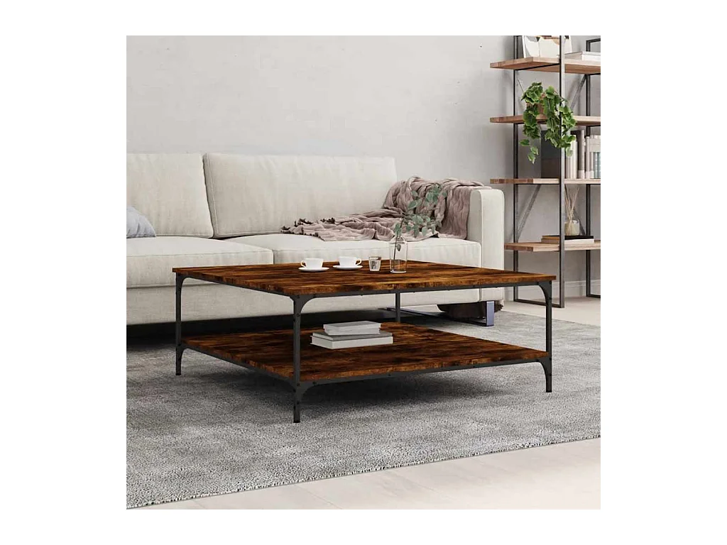 Table basse chêne fumé 100x100x40 cm bois d'ingénierie