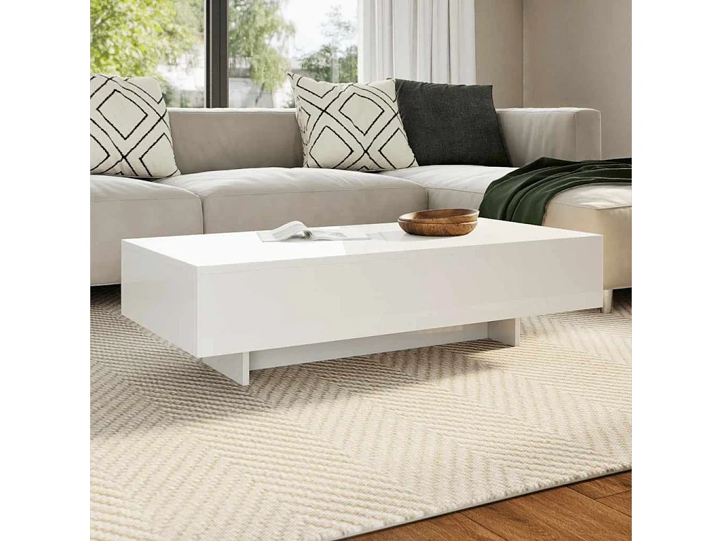 Mesa de centro rectangular de fibra de vidrio blanco brillante