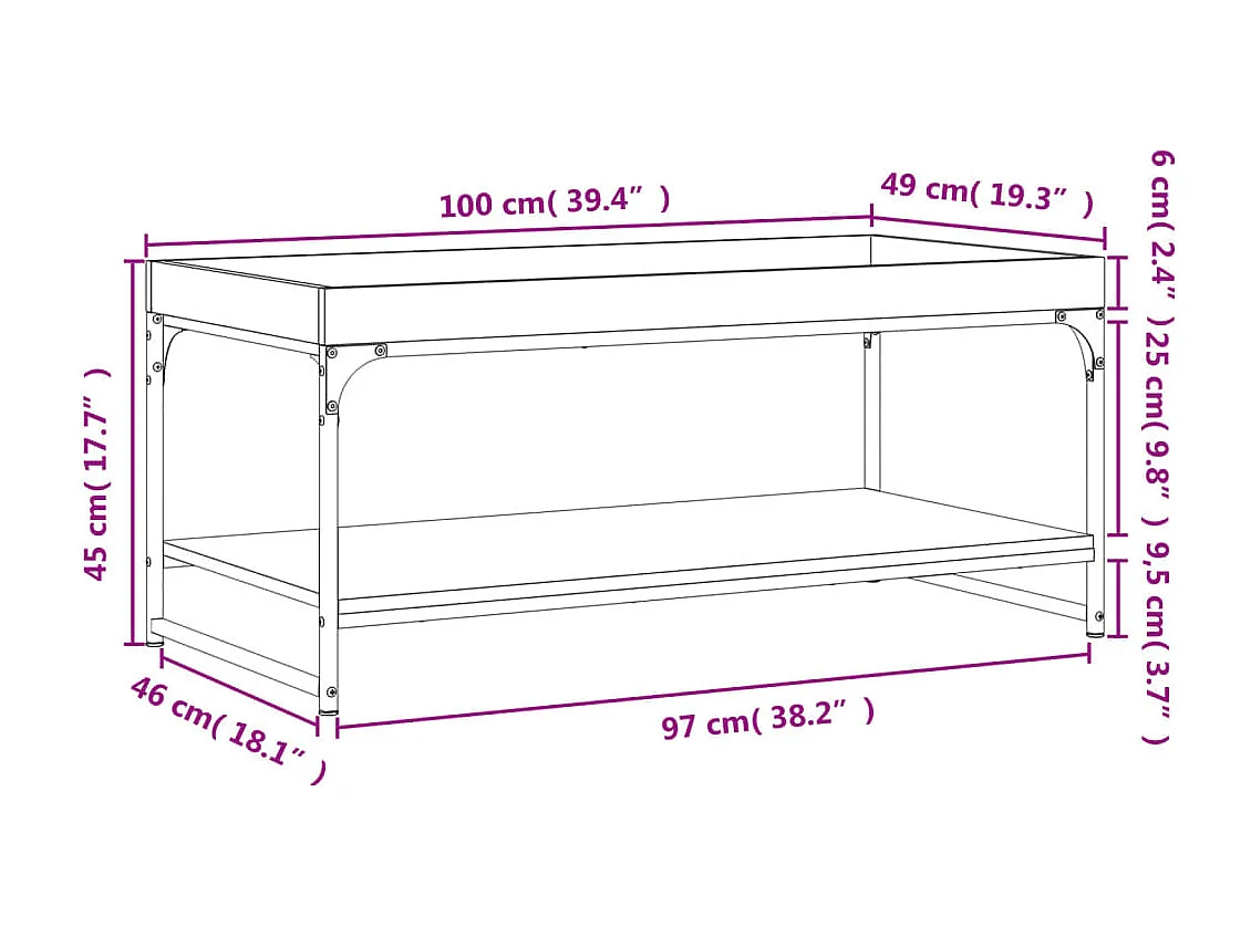 Salontafel 100x49x45 cm bewerkt hout bruin eikenkleur