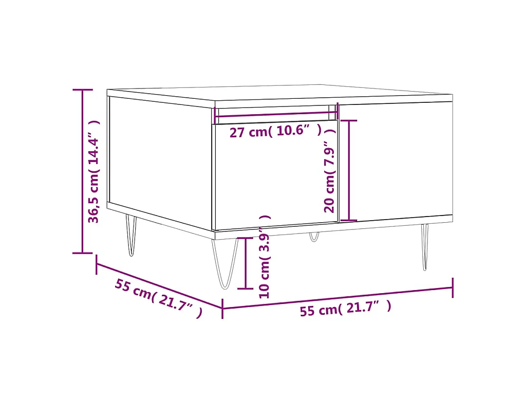 Salontafel 55x55x36,5 cm bewerkt hout wit