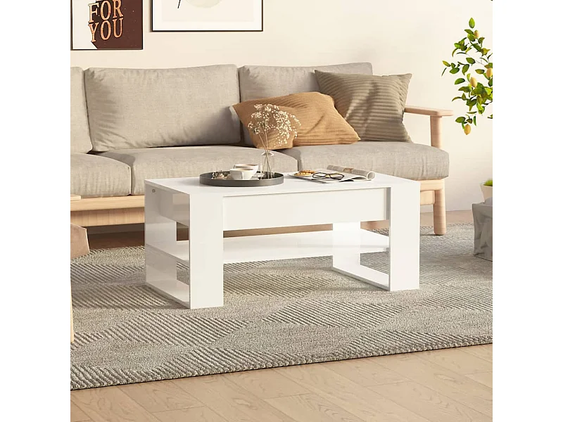 Salontafel 102x55x45 cm bewerkt hout hoogglans wit