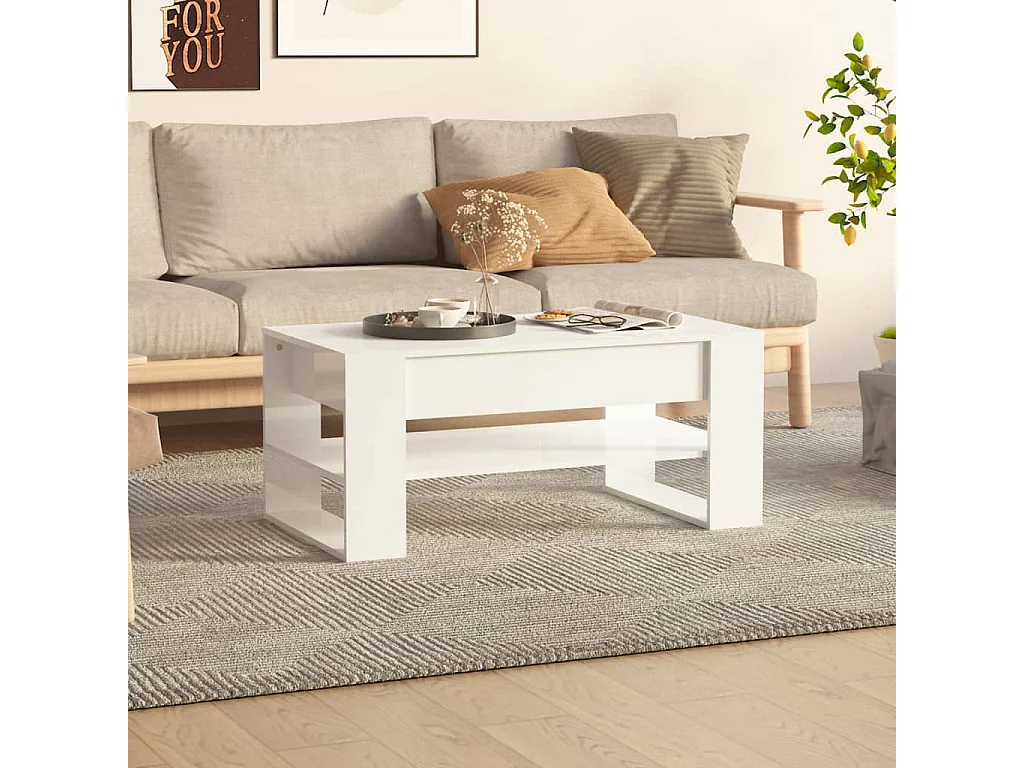 Mesa de centro 102x55x45 cm madeira processada branco brilhante