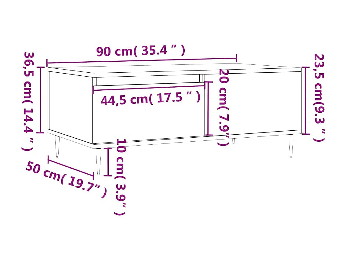 Table basse Gris béton 90x50x36,5 cm Bois d'ingénierie