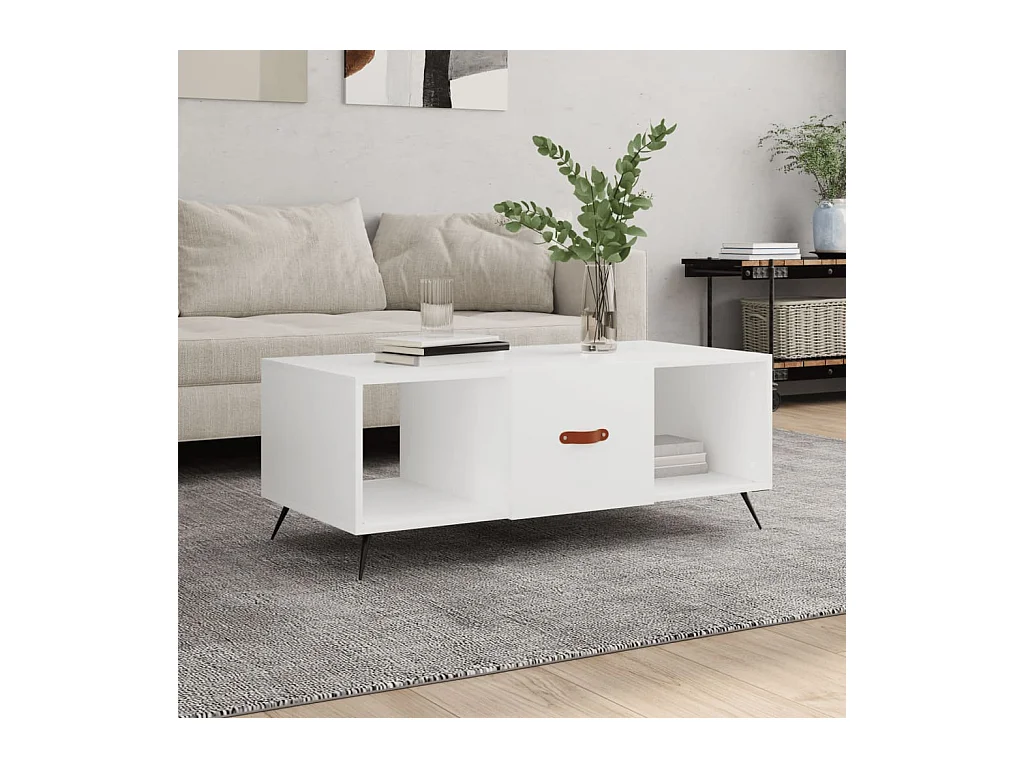 Tavolino da Salotto Bianco 102x50x40 cm in Legno Multistrato