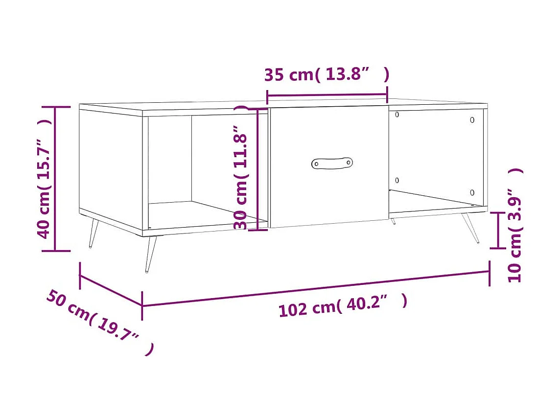 Couchtisch Weiß 102x50x40 cm Holzwerkstoff