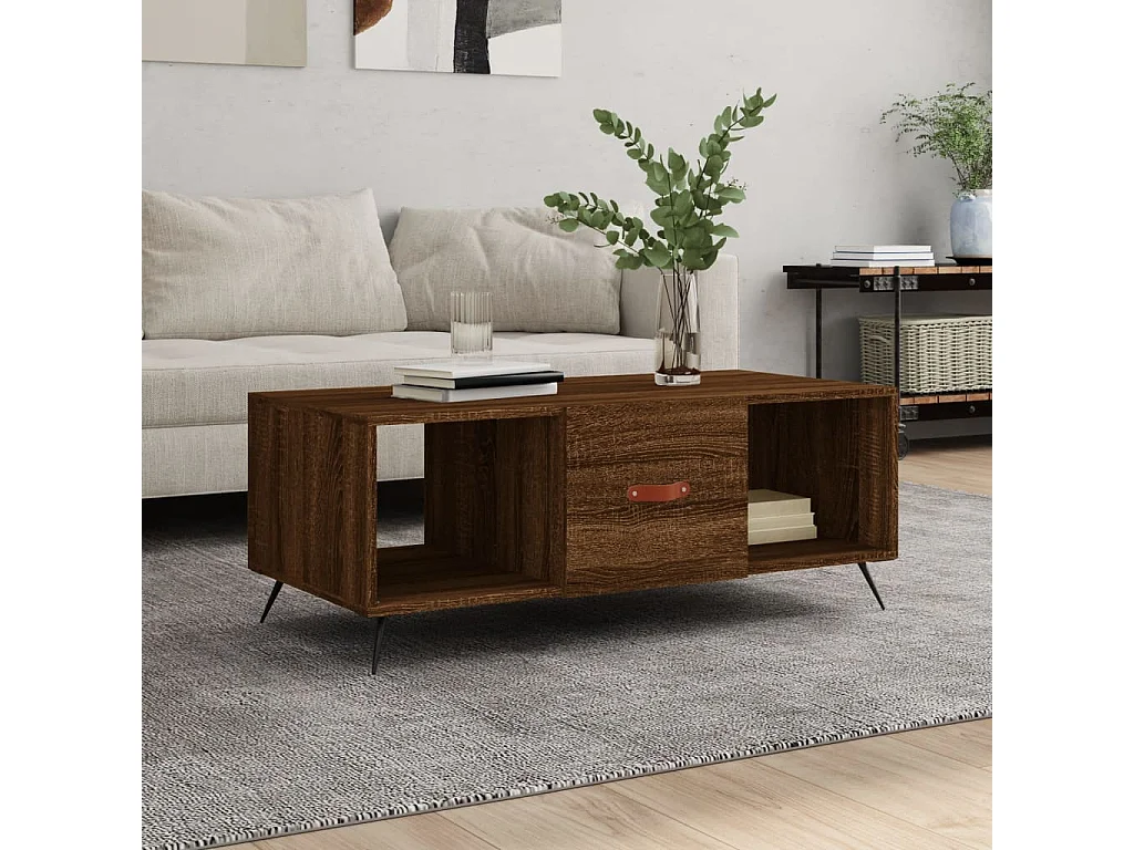 Mesa de centro madera contrachapada roble marrón 102x50x40 cm