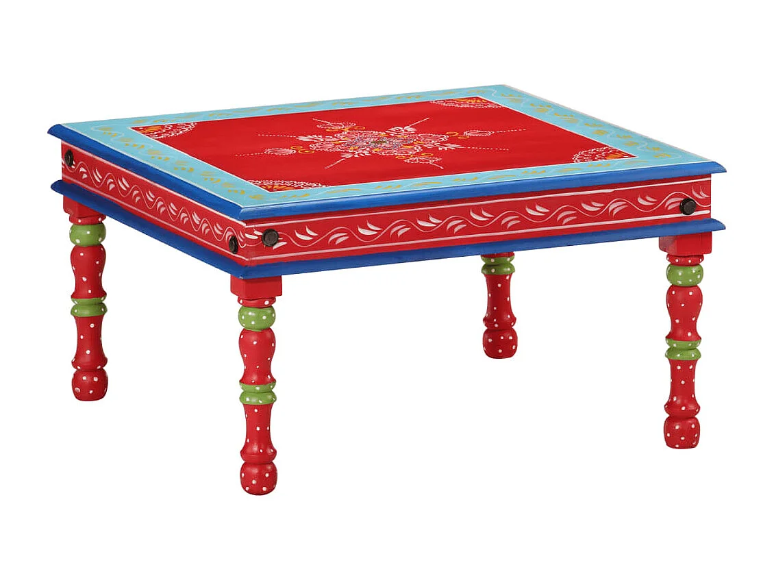 Table basse rouge bois de manguier massif peint à la main