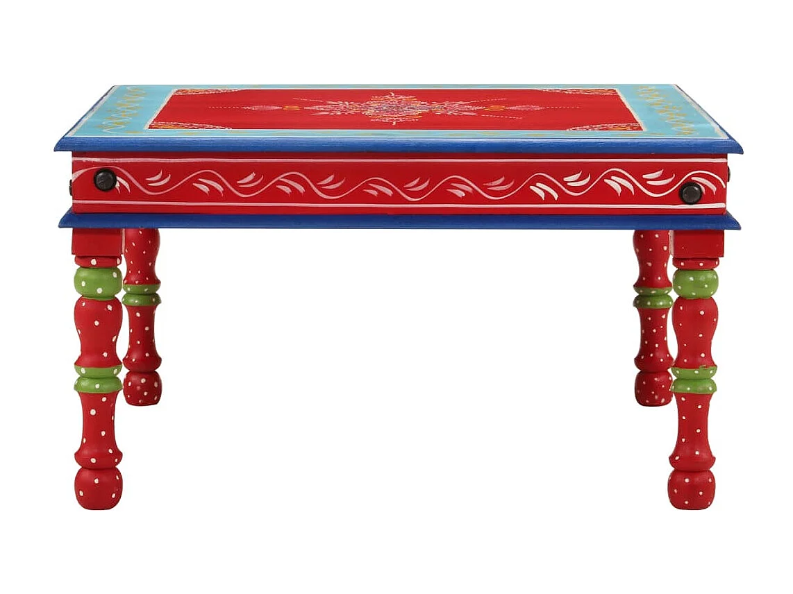 Table basse rouge bois de manguier massif peint à la main