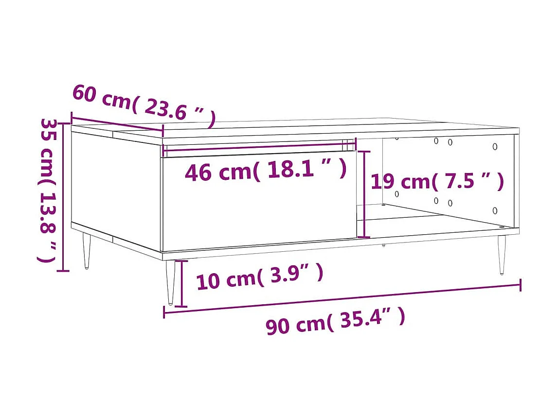 Table basse blanc brillant 90x60x35 cm bois d'ingénierie
