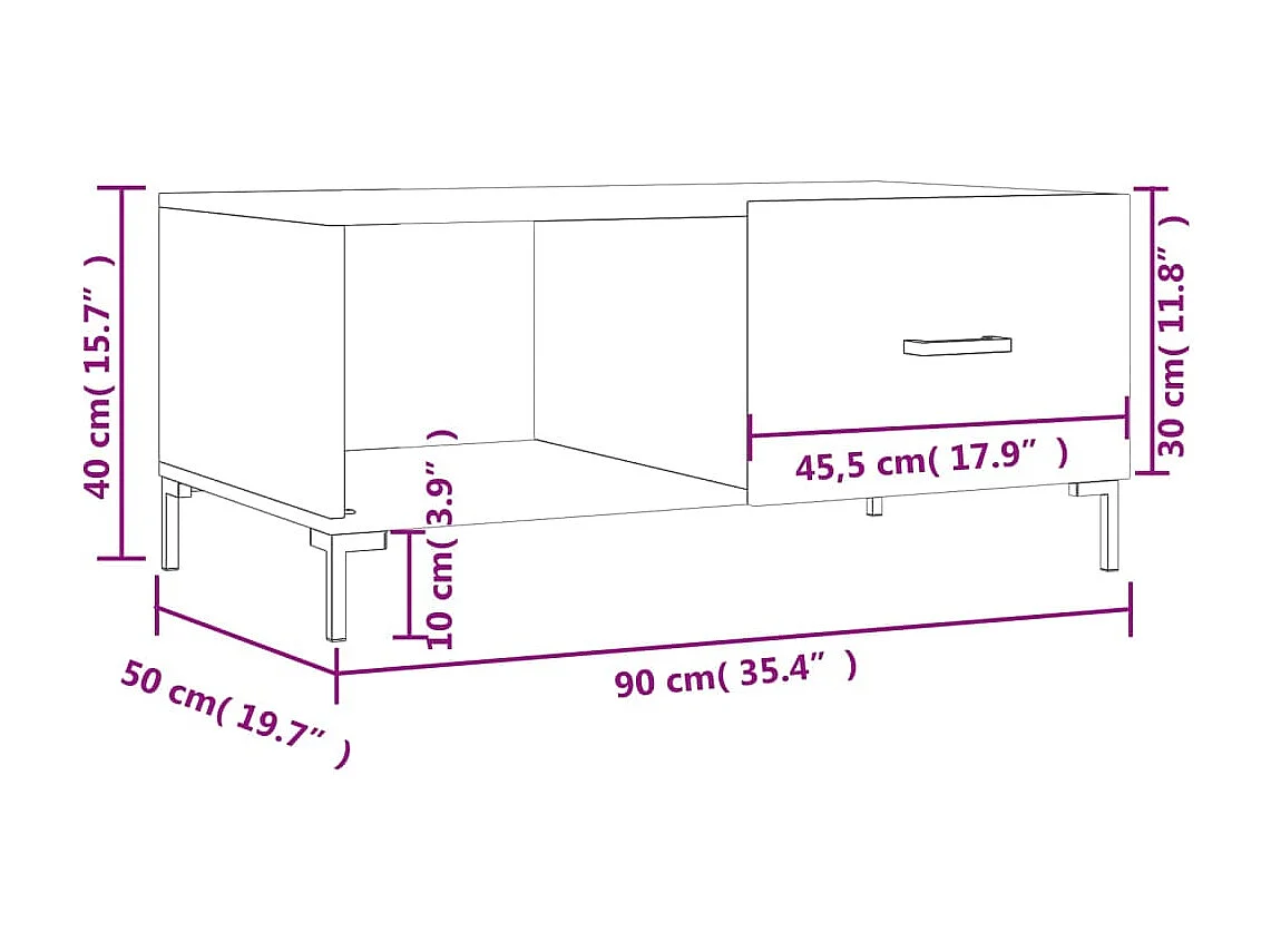 Salontafel 90x50x40 cm bewerkt hout grijs sonoma eikenkleurig