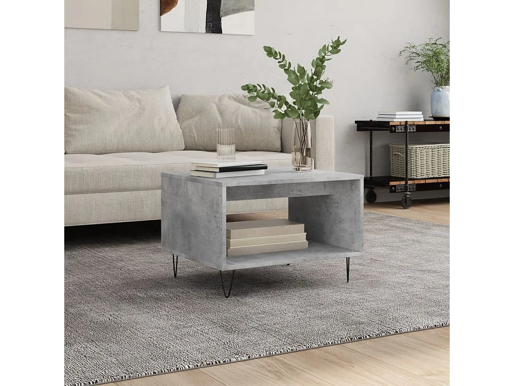 Table basse gris béton 60x50x40 cm bois d'ingénierie