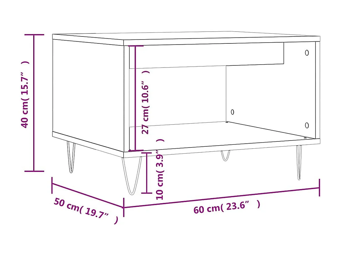 Table basse gris béton 60x50x40 cm bois d'ingénierie