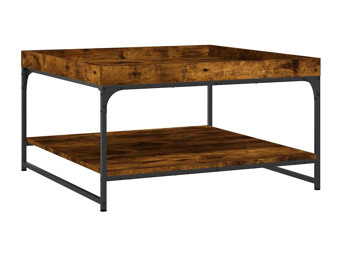 Table basse chêne fumé 80x80x45 cm bois d'ingénierie et fer