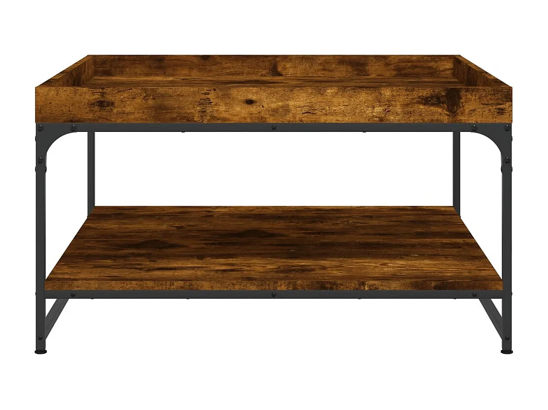 Table basse chêne fumé 80x80x45 cm bois d'ingénierie et fer
