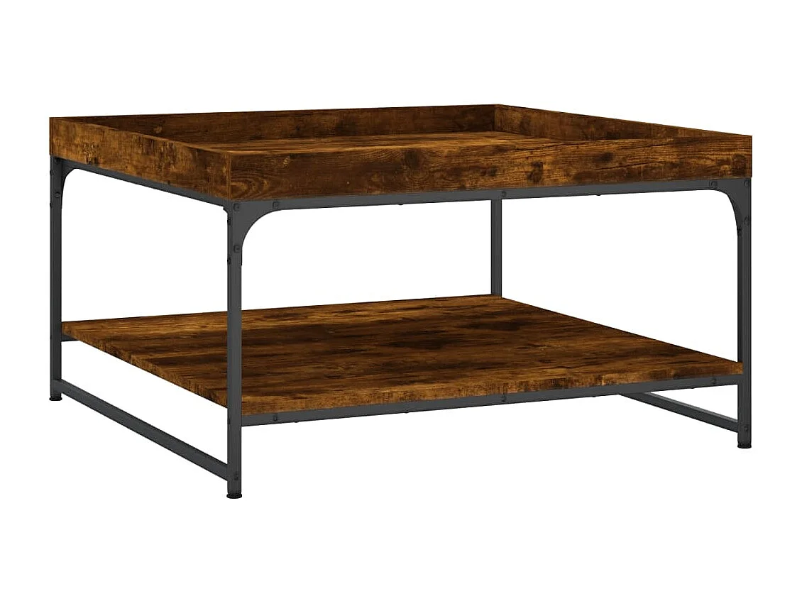 Table basse chêne fumé 80x80x45 cm bois d'ingénierie et fer