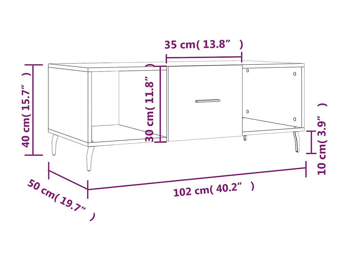 Table basse blanc 102x50x40 cm bois d'ingénierie