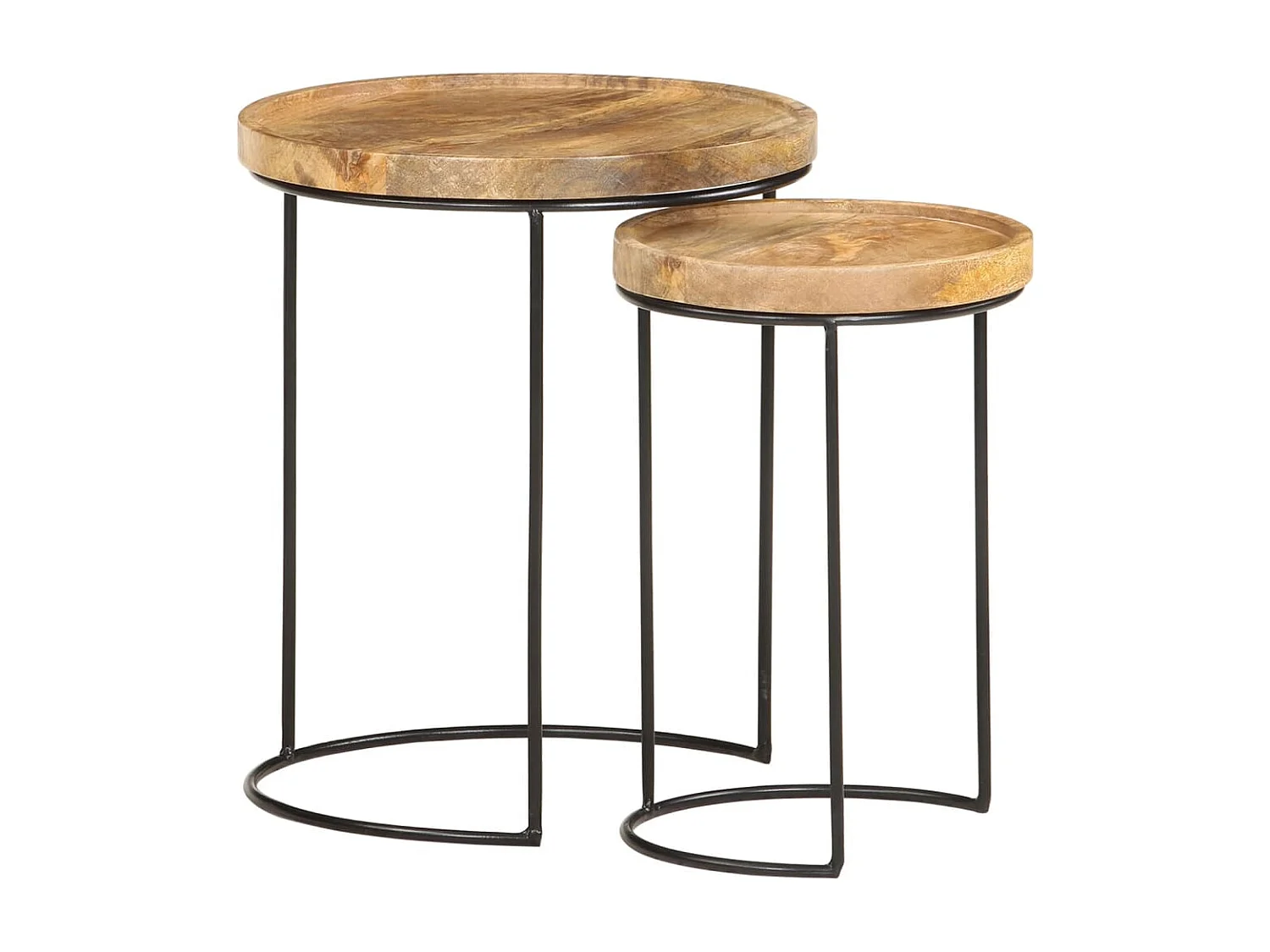 2-tlg. Couchtisch-Set Massivholz Mango und Stahl