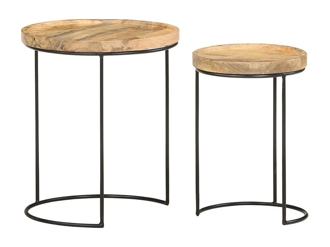 2-tlg. Couchtisch-Set Massivholz Mango und Stahl