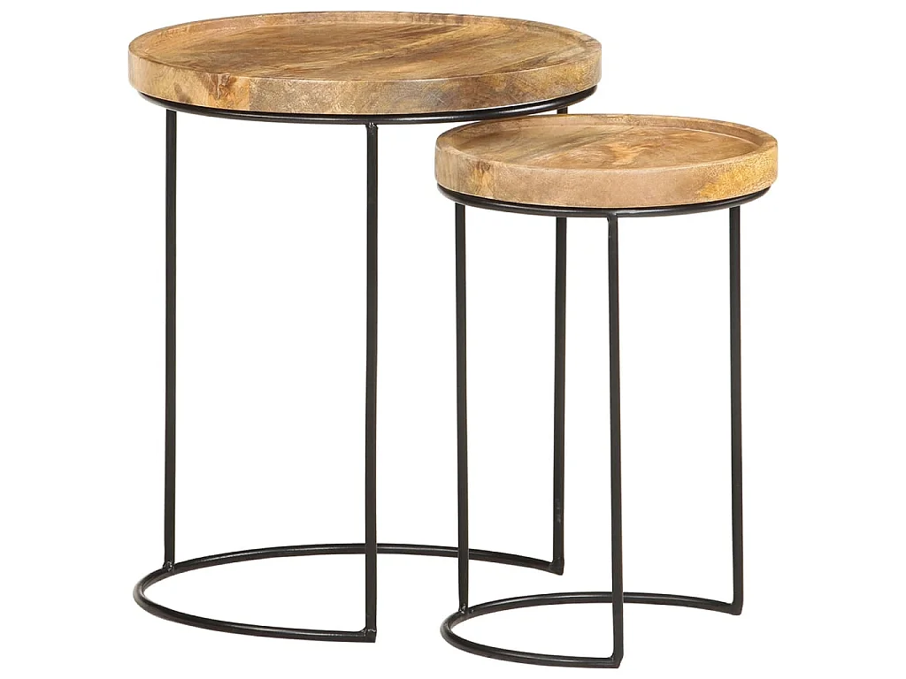 Ensemble de table basse 2 pcs bois de manguier massif et acier