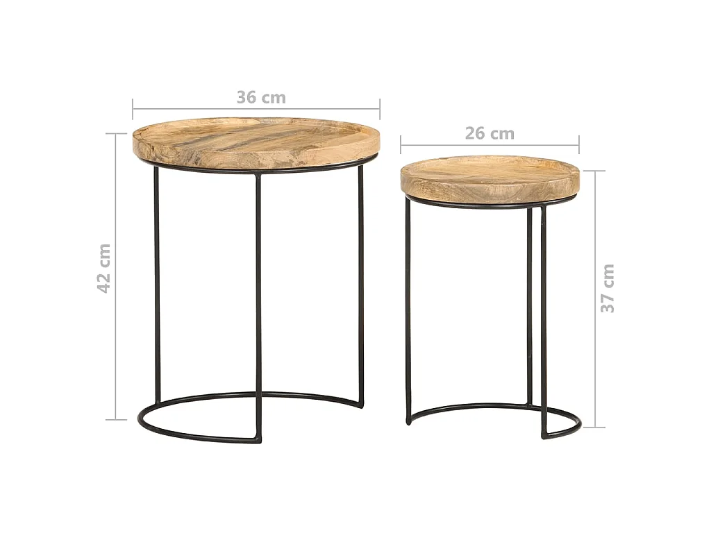 Ensemble de table basse 2 pcs bois de manguier massif et acier