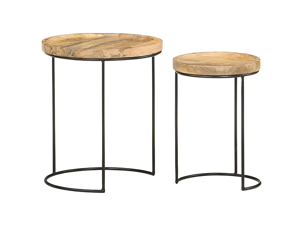 Ensemble de table basse 2 pcs bois de manguier massif et acier