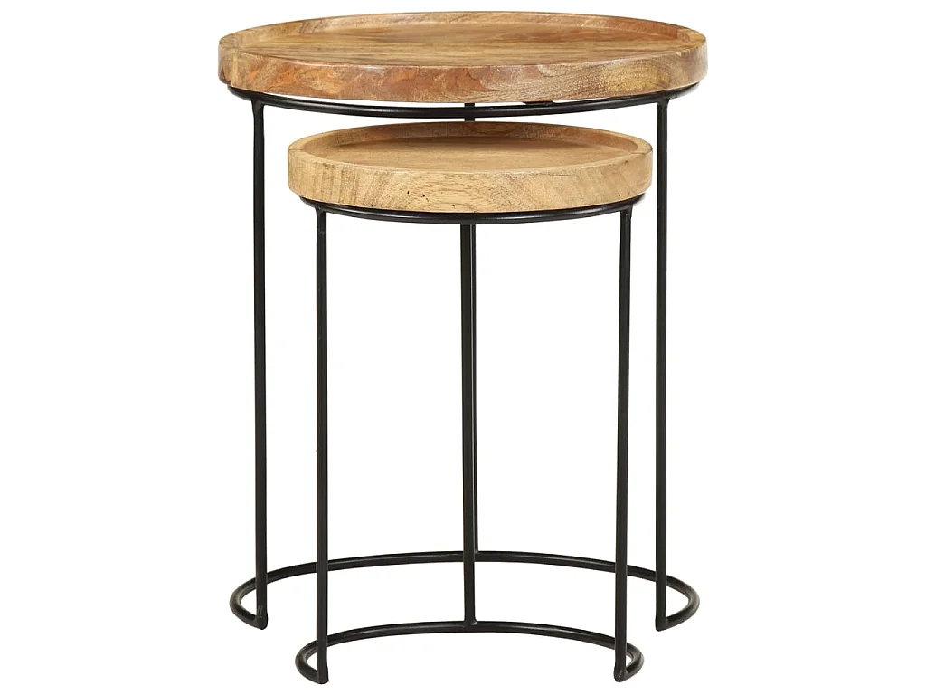 Ensemble de table basse 2 pcs bois de manguier massif et acier