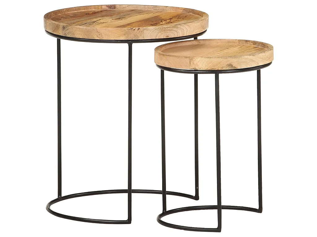 Ensemble de table basse 2 pcs bois de manguier massif et acier