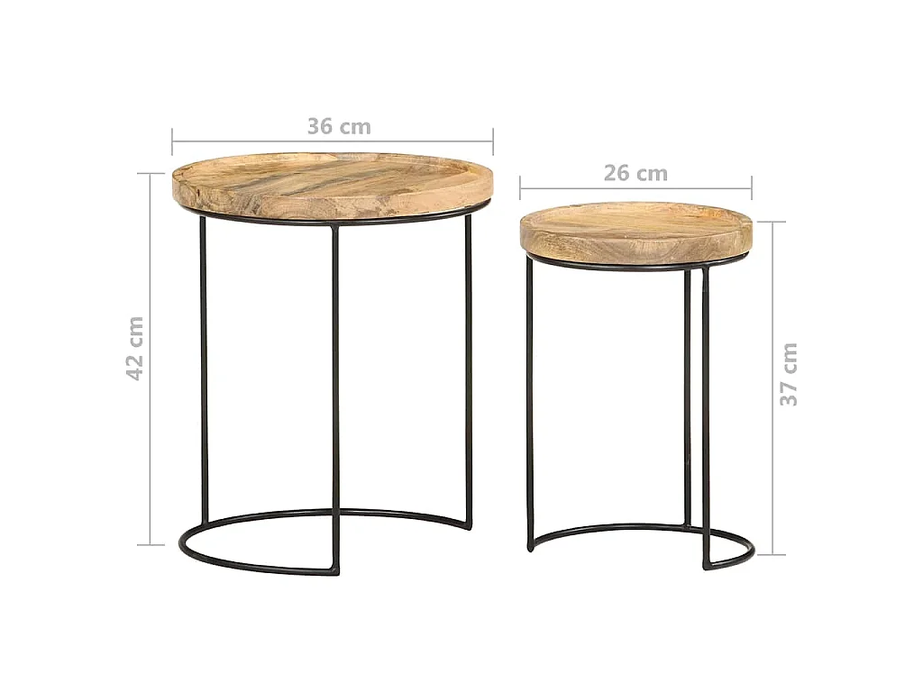Ensemble de table basse 2 pcs bois de manguier massif et acier