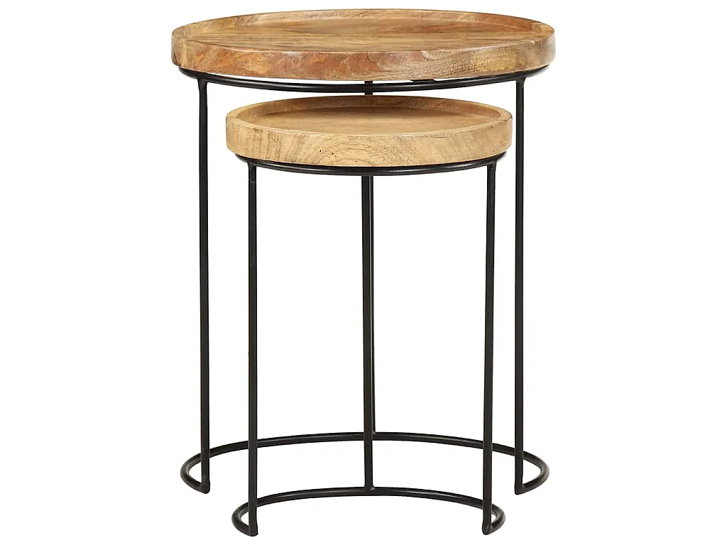 Ensemble de table basse 2 pcs bois de manguier massif et acier