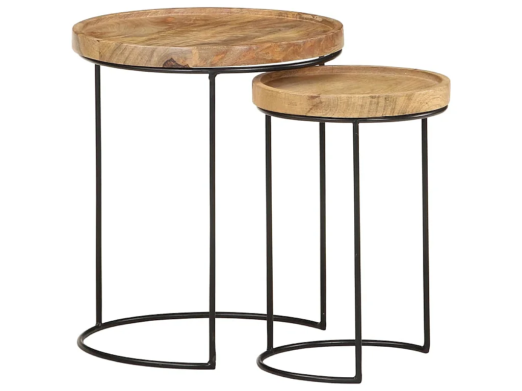 Ensemble de table basse 2 pcs bois de manguier massif et acier