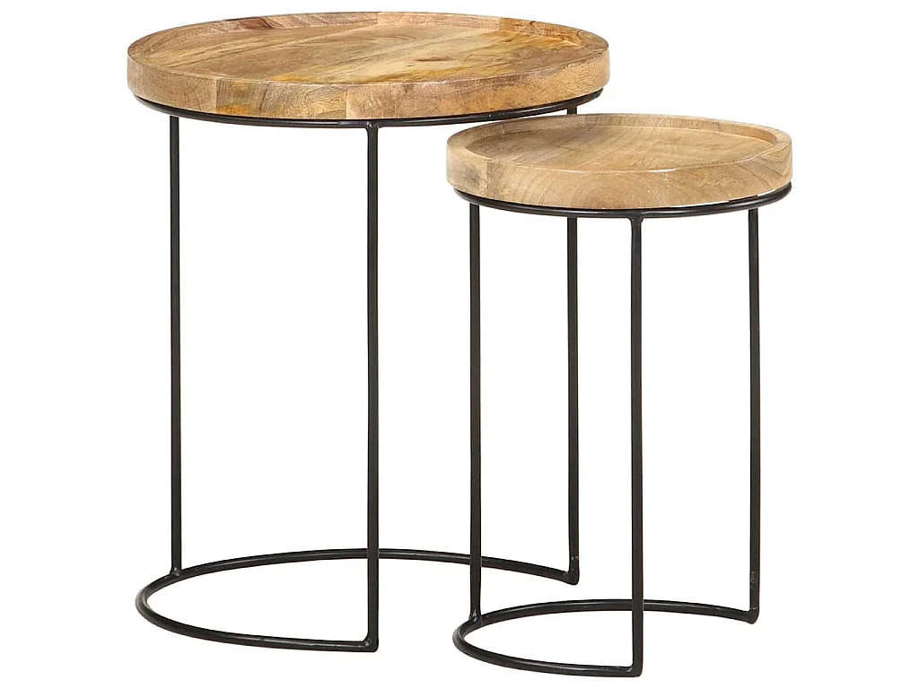 Ensemble de table basse 2 pcs bois de manguier massif et acier