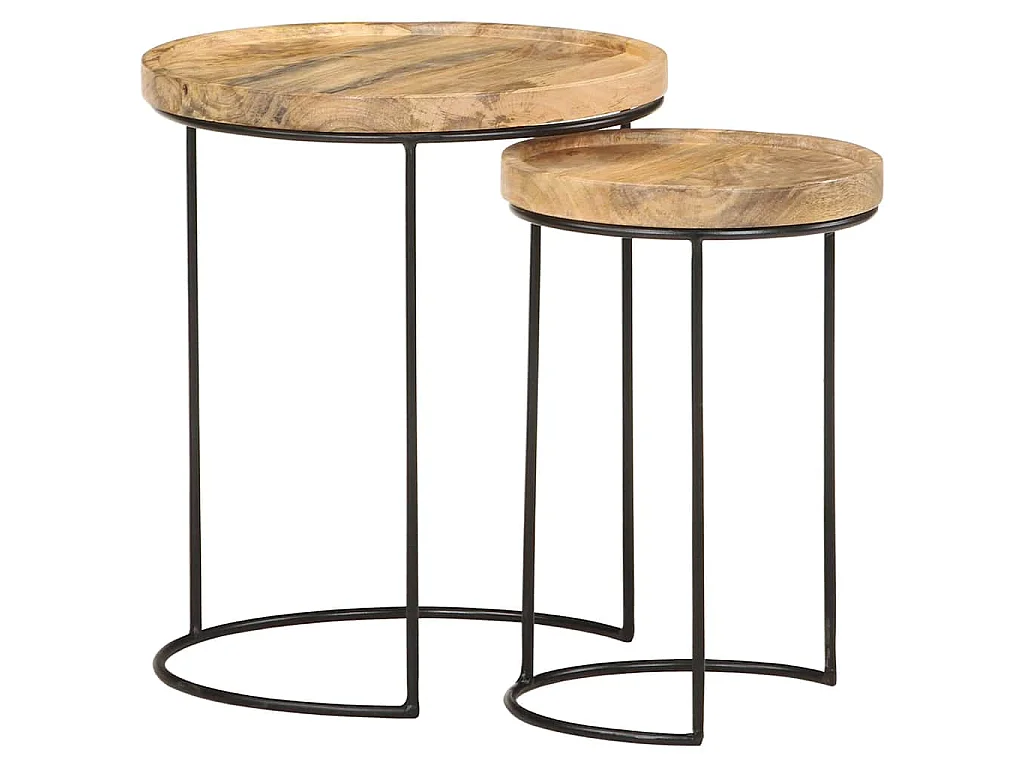 Ensemble de table basse 2 pcs bois de manguier massif et acier
