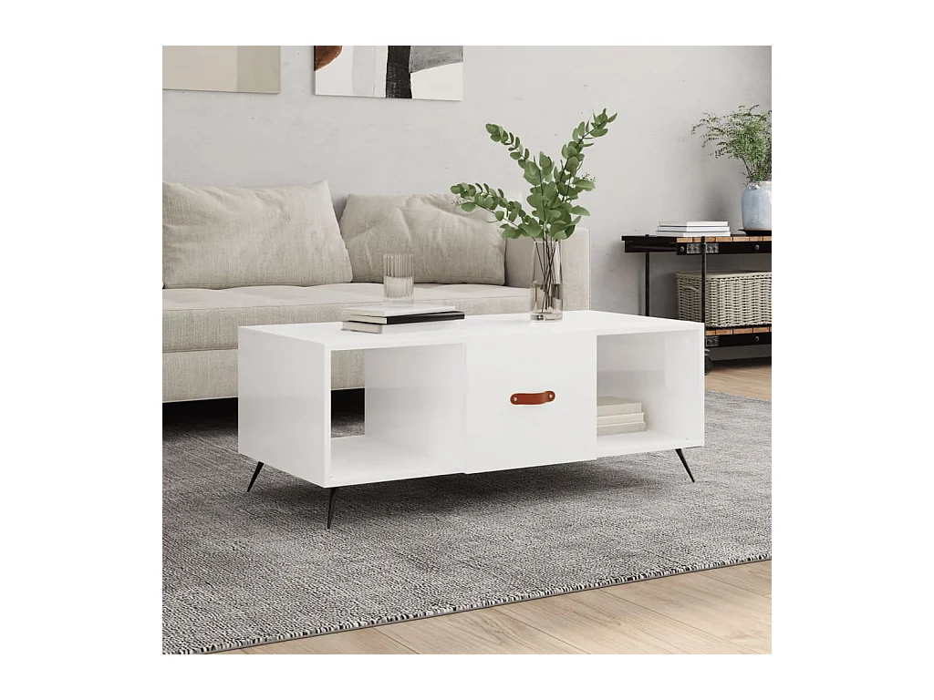 Tavolino da Salotto Bianco Lucido 102x50x40cm Legno Multistrato