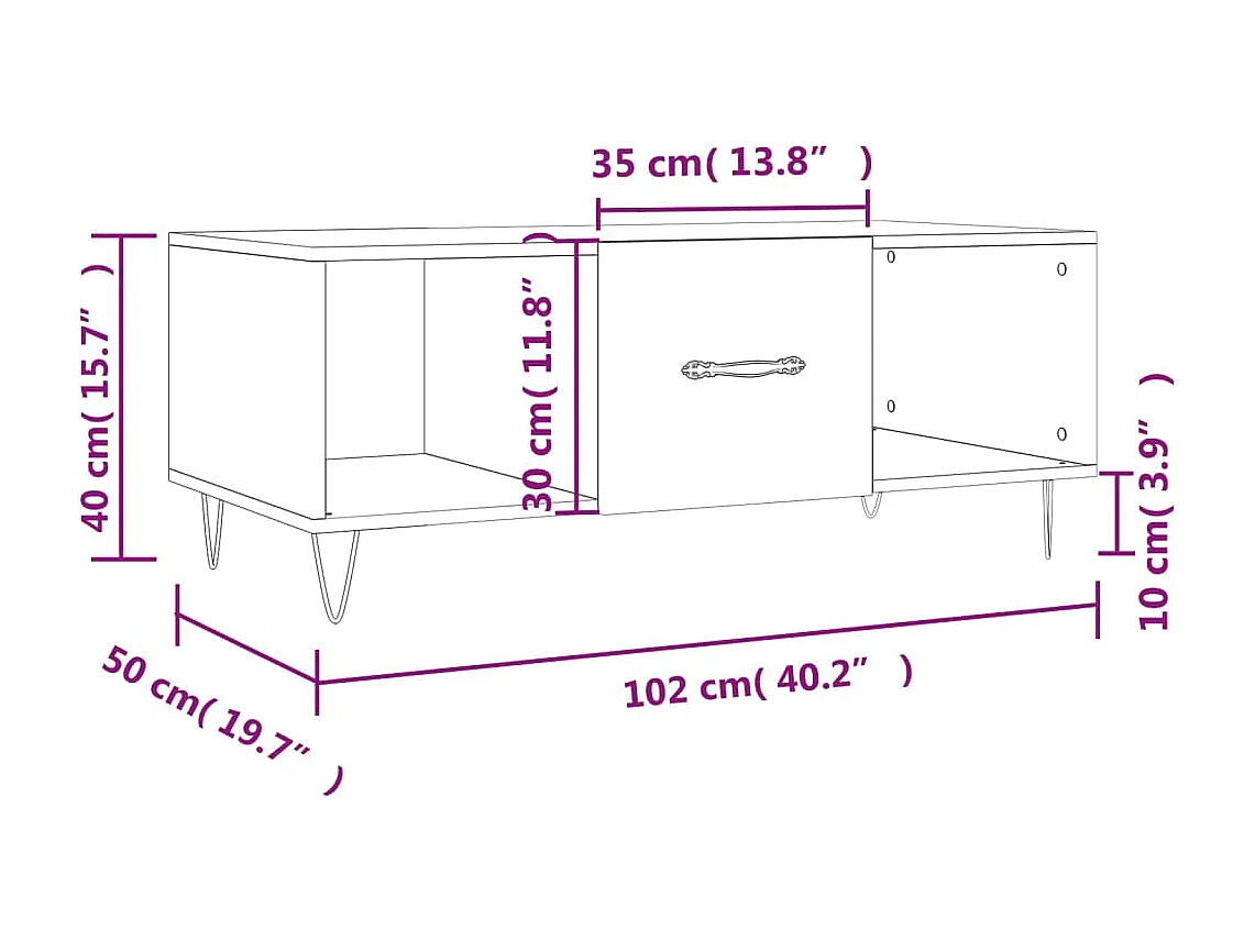 Mesa de centro 102x50x40 cm derivados madeira carvalho castanho