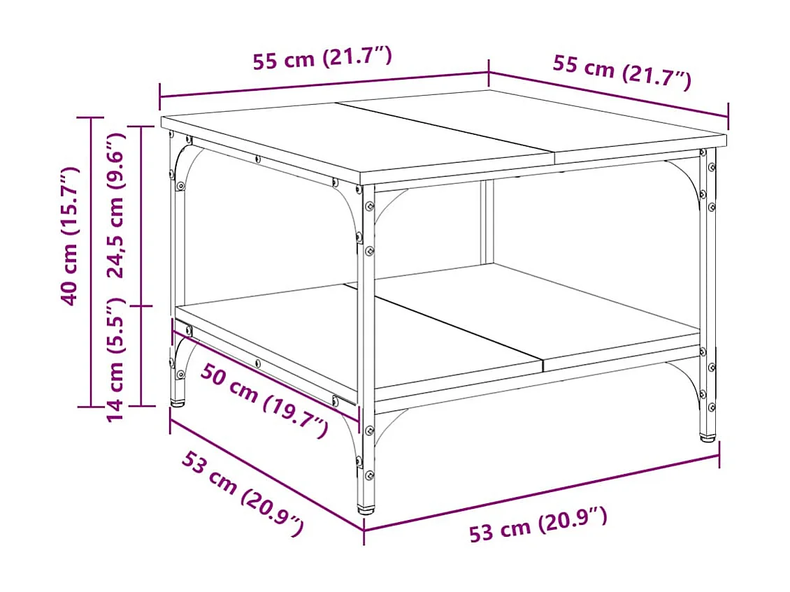 Mesa de centro 55x55x40 cm derivados de madeira carvalho fumado