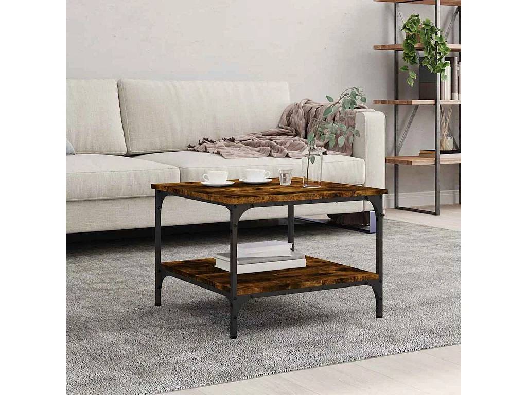 Tavolino da Salotto Rovere Fumo 55x55x40cm in Legno Multistrato