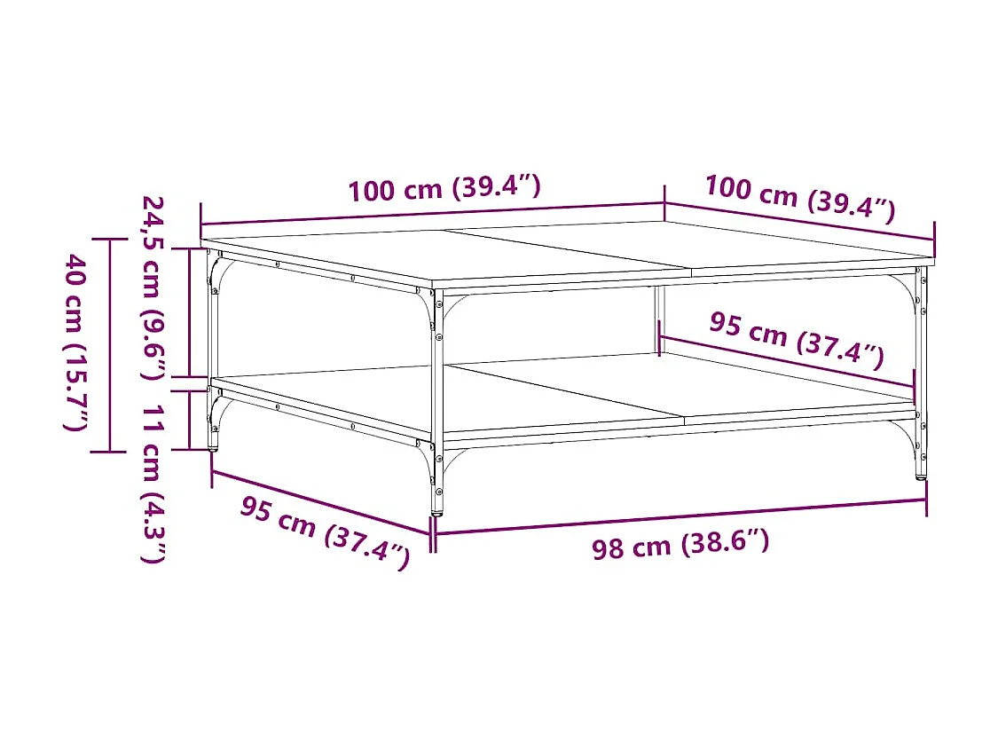 Table basse chêne sonoma 100x100x40 cm bois d'ingénierie