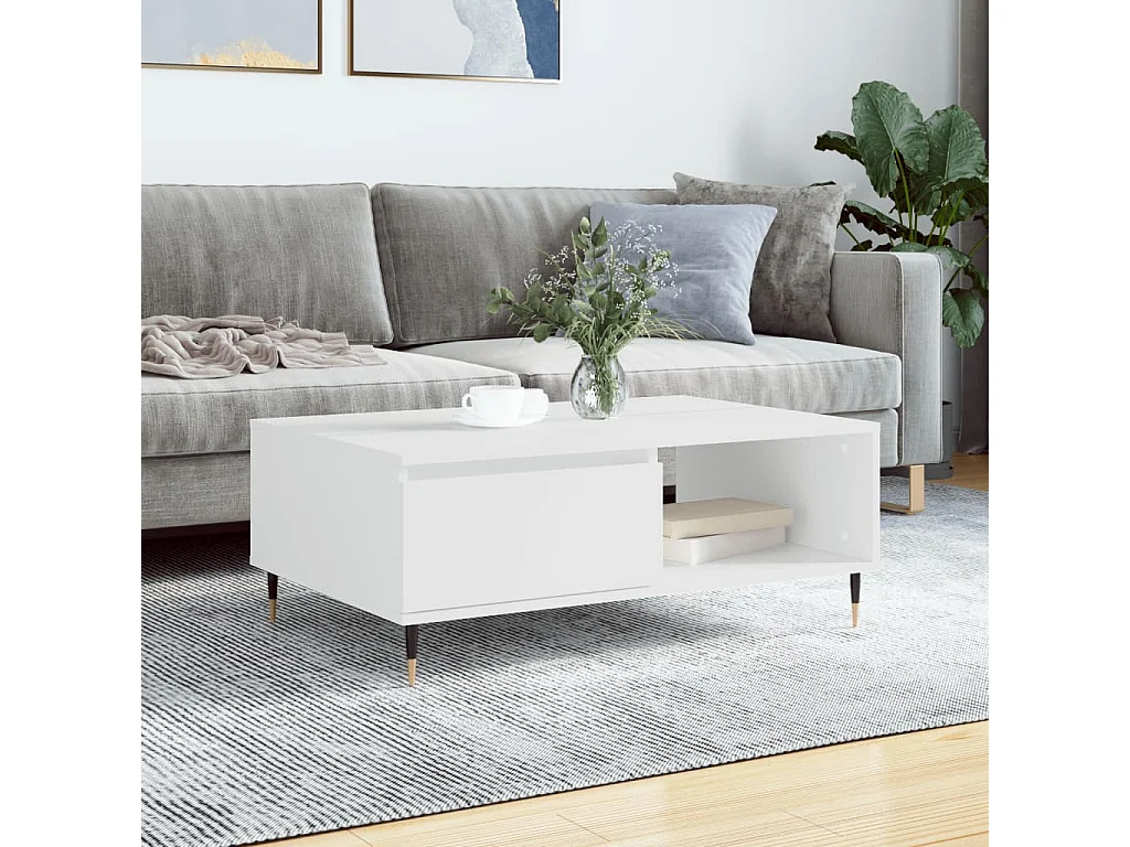 Table basse blanc 90x60x35 cm bois d'ingénierie