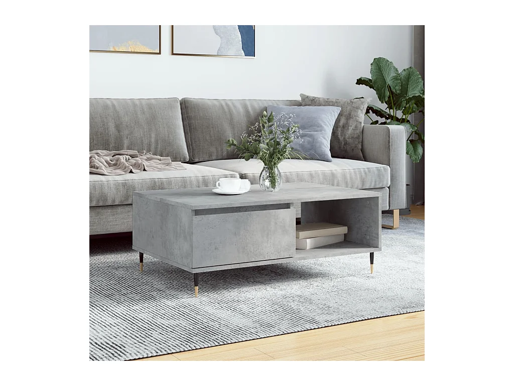 Tavolino da Salotto Grigio Cemento 90x60x35cm Legno Multistrato