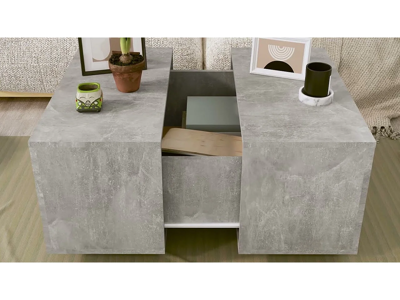 Table basse gris béton 60x60x38 cm bois d'ingénierie