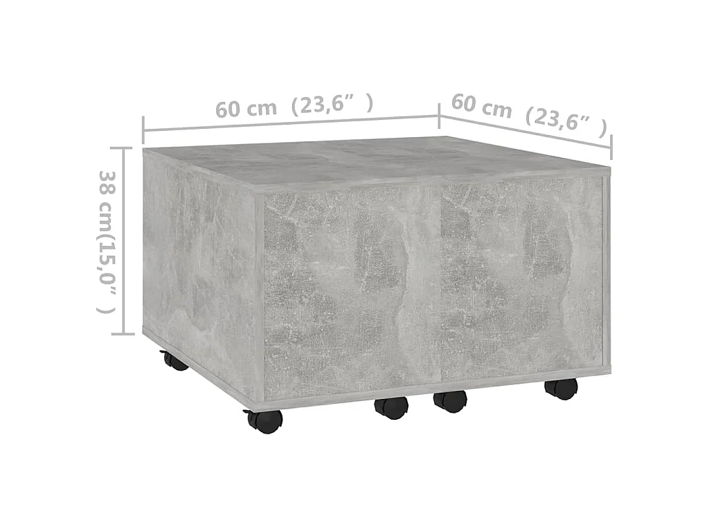 Table basse gris béton 60x60x38 cm bois d'ingénierie