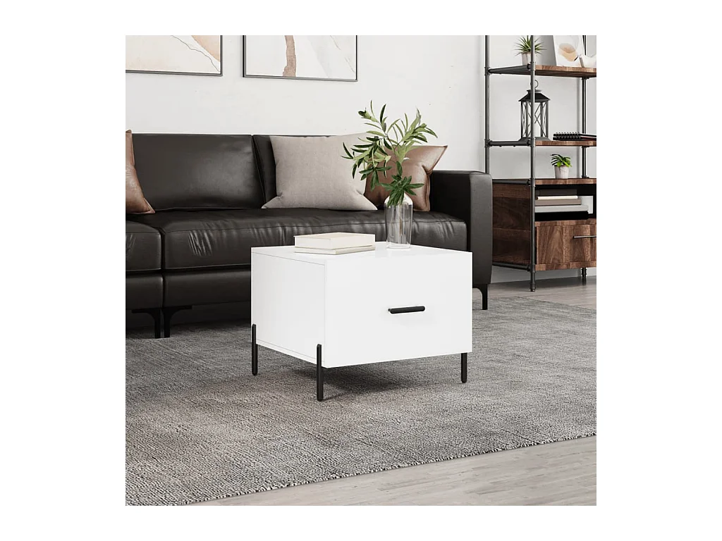 Tavolino da Salotto Bianco Lucido 50x50x40 cm Legno Multistrato