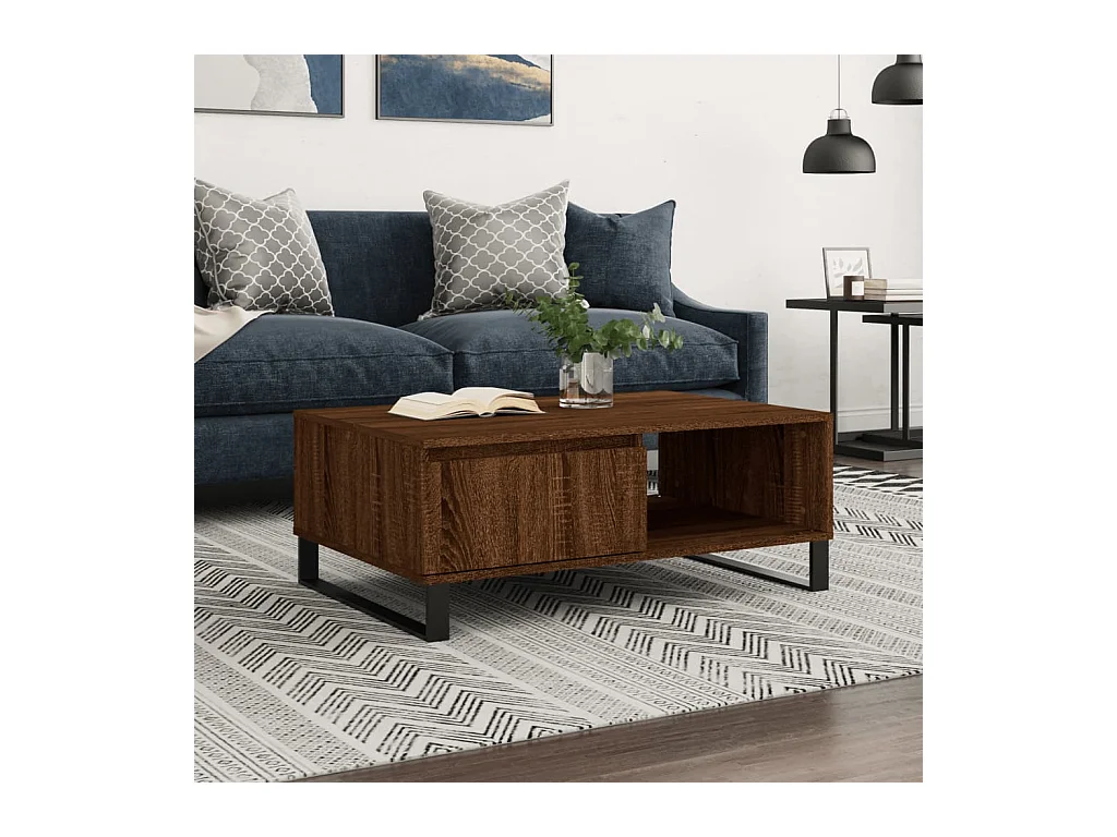 Tavolino da Salotto Rovere Marrone 90x60x35cm Legno Multistrato