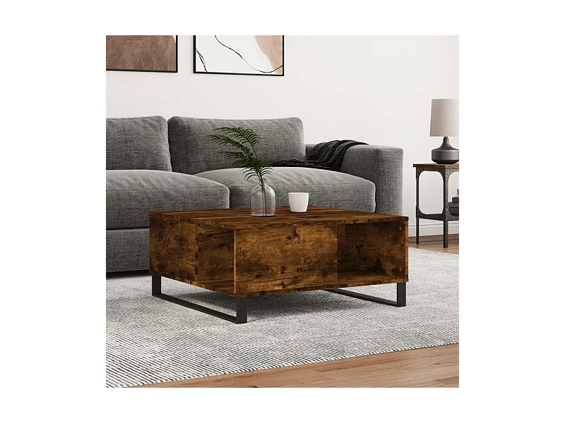 Table basse chêne fumé 80x80x36,5 cm bois d'ingénierie