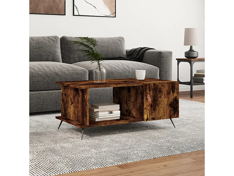 Mesa de centro madera contrachapada roble ahumado 90x50x40 cm