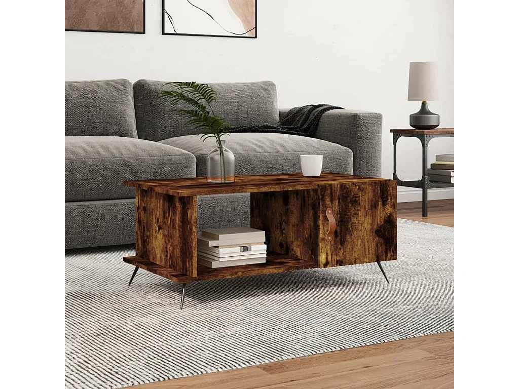 Table basse chêne fumé 90x50x40 cm bois d'ingénierie